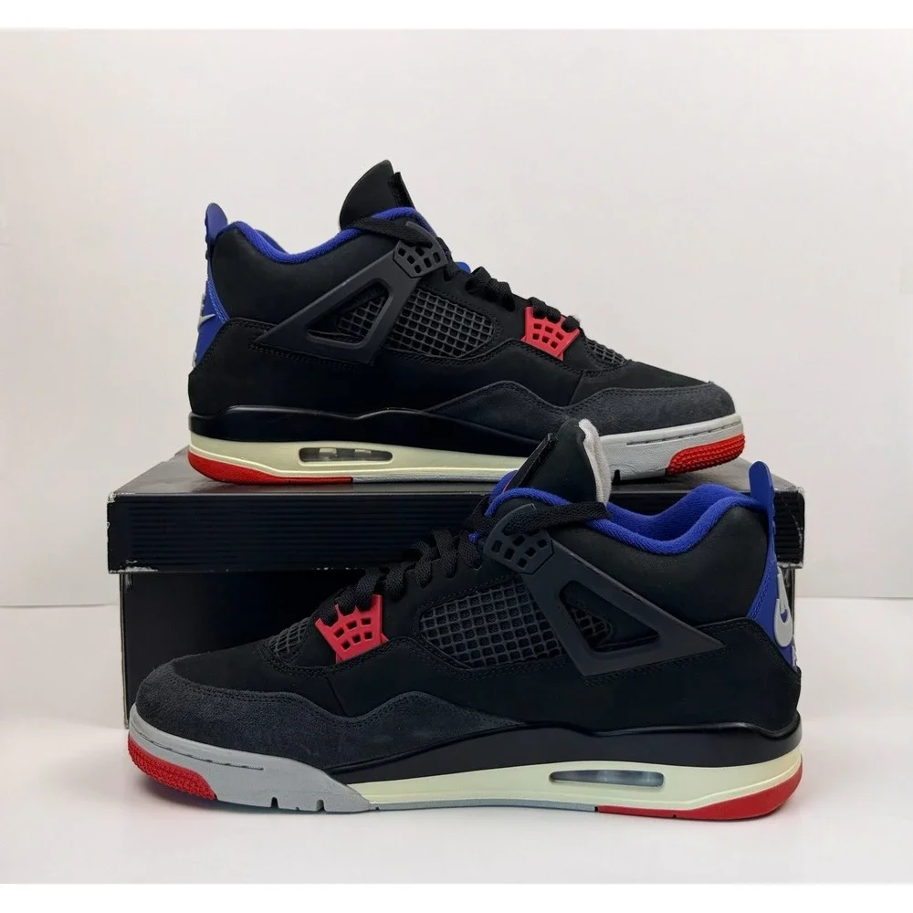Air Jordan Retro 4 Rare Air Sneakers Men's Size 13 Black/Fire Red Royal Blue